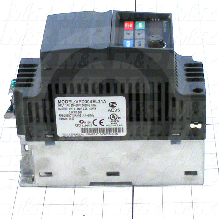 AC Drive, No PLC, VFD-E Series, 0.37KW (1/2HP), 208-230VAC, 1 Phase, 230VAC Output, 3 Phase