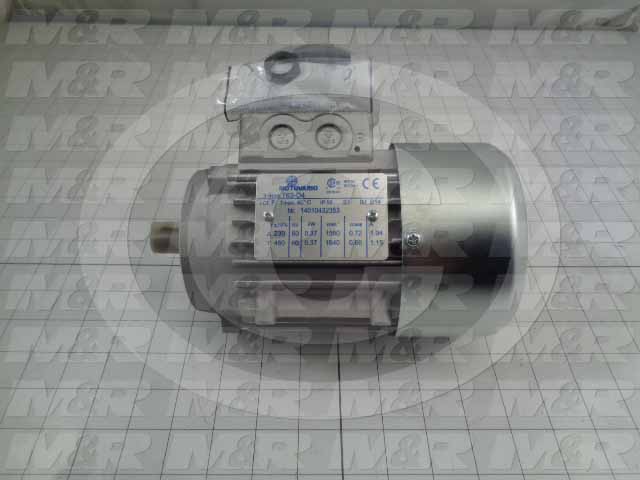 AC Motor, 0.37KW, IEC 63B14 Frame, 230VAC, 3 Phase, 60Hz, 14mm Shaft