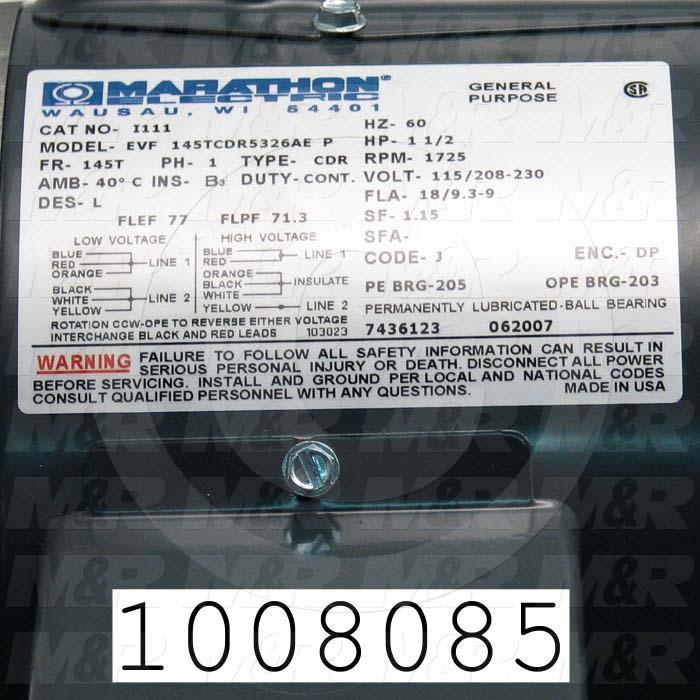 AC Motor, 1.5HP, 1725 RPM, 115/208-230VAC