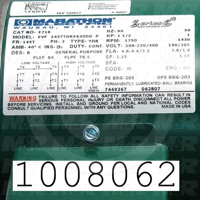 AC Motor, 1.5HP, 1725 RPM, 230/460VAC, 3 Phase