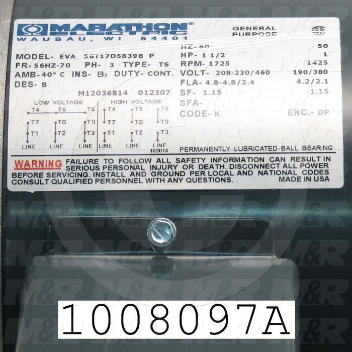 AC Motor, 1HP/1.5HP, 143T Frame, 1425/1725 RPM, 190/380-230/460VAC, 3 Phase, 50/60Hz