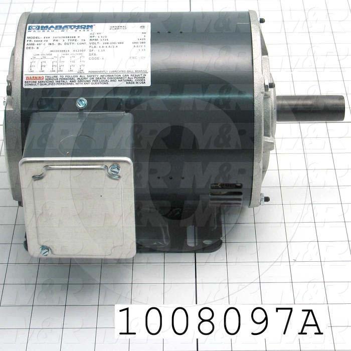 AC Motor, 1HP/1.5HP, 143T Frame, 1425/1725 RPM, 190/380-230/460VAC, 3 Phase, 50/60Hz