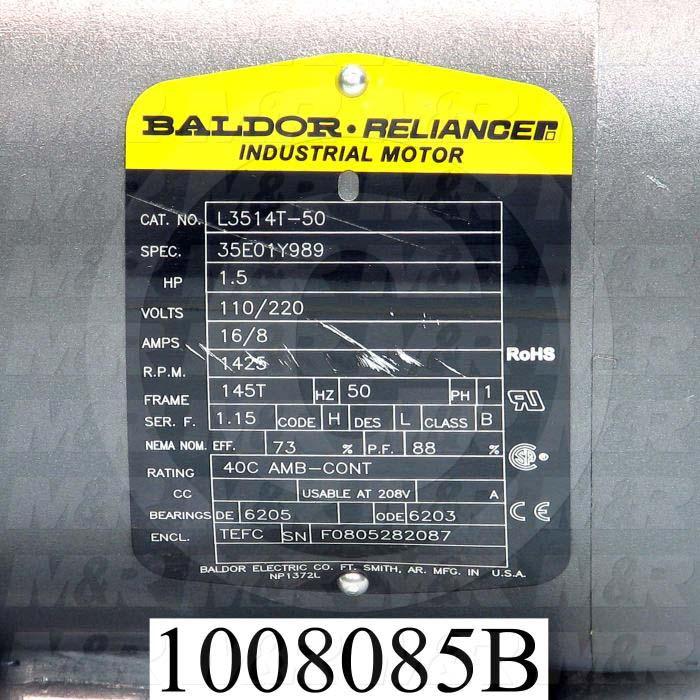 AC Motor, 1HP, 145T Frame, 1425 RPM, 115/208-230VAC, 50Hz