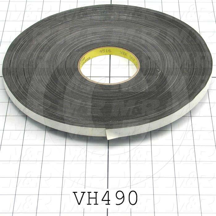 Adhesives & Seals, Vinyl Foam Tape, 0.50" Width, 0.063" Thickness, Vinyl Material, Adhesive On Both Sides., Black Color