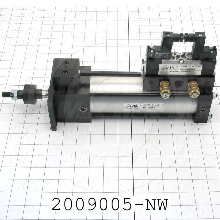 Air Cylinders, Single Rod Type, Double Acting Model, 2 1/2" Bore, 6.5" Stroke, Both Ends Cushion, Built In Flow Control, Gauntlet Index Cylinder 10 Stations Function, Built In Valve