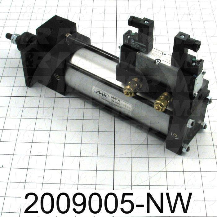 Air Cylinders, Single Rod Type, Double Acting Model, 2 1/2" Bore, 6.5" Stroke, Both Ends Cushion, Built In Flow Control, Gauntlet Index Cylinder 10 Stations Function, Built In Valve