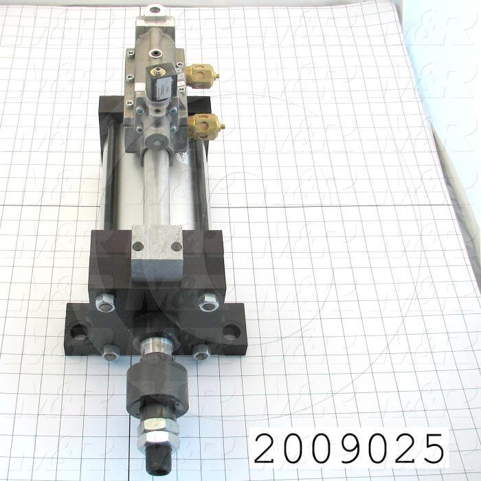 Air Cylinders, Single Rod Type, Double Acting Model, 5" Bore, 5.75" Stroke, Both Ends Cushion, Built In Flow Control, Challenger Index Cylinder 14 Stations Function, Built In Valve