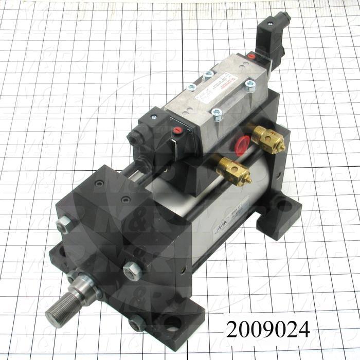 Air Cylinders, Single Rod Type, Double Acting Model, 5" Bore, 5" Stroke, Both Ends Cushion, Built In Flow Control, Challenger Index Cylinder 16 Stations Function, Built In Valve