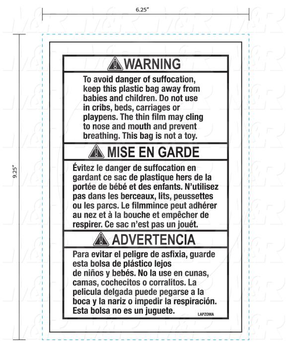 Bags, 13" x 20" x 1.5" Lip, With Suffocation Warning Label, 1 mil, (Case of 1000)
