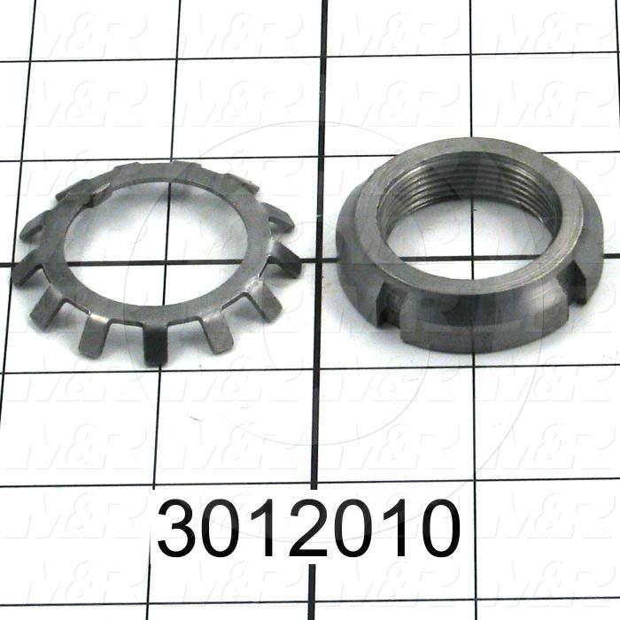 Bearing Locknuts, Type N-06, Come with Lock Washer W-06, Shaft Diameter 1.1811", Thread Diameter 1.1730", Thread Per Inch 18, Outside Diameter 1.75", Thickness 0.406"