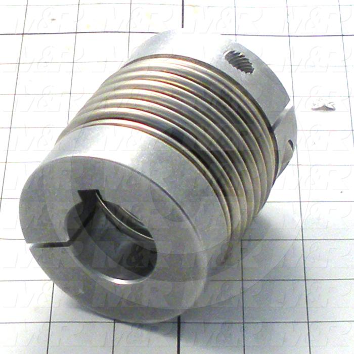 Bellows Coupling, 1-1/2" Hub # 1 Bore, 3.23" Hub # 1 Outer Diameter, 35 MM Hub # 2 Bore, Clamp, 3.62" Overall Length, 3.23" Bellow Diameter, Steel Bellows  Material