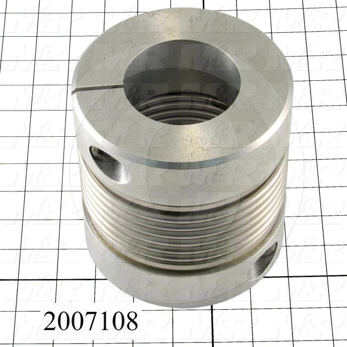 Bellows Coupling, 2.00" Hub # 1 Bore, 70 mm Hub # 2 Bore, Keyway / Clamp, 5.63" Overall Length, 5.24" Bellow Diameter, Stainless Steel Bellows  Material, Aluminum Hub