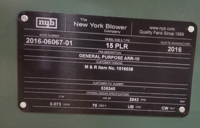 Belt Drive, Motor HP 5 hp, Voltage 230/460V 60Hz, Max. Air flow 2000CFM, Max. RPM 2842