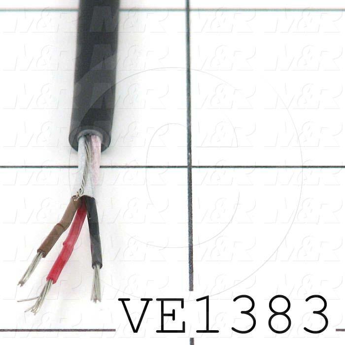 Bulk Cable, 3 Conductors, 24AWG, Shielded, Dyed Black