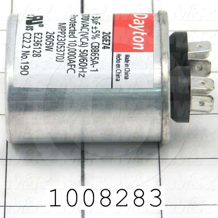 Capacitor, 3MFD, 370VAC, 4-blade Quick-connect Insulated Terminals