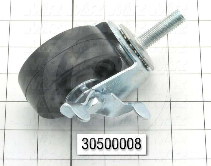 Casters and Wheels, Locking Swivel Type, Threaded Stem Mounting, 3.00 in. Wheel Diameter, Rubber Wheel Material, 1/2-13 Thread Size, 1.50" Thread Length