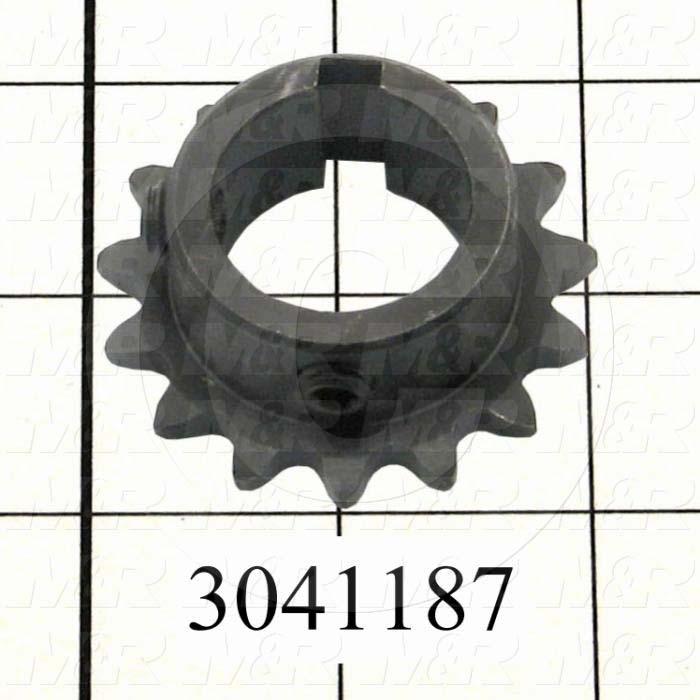 Chain Sprocket, ANSI 35, B Sprocket Type, Cylindrical, 1 in. Bore Size, 15 Teeth, Single Strand, 1.80" Outside Diameter, Steel Material