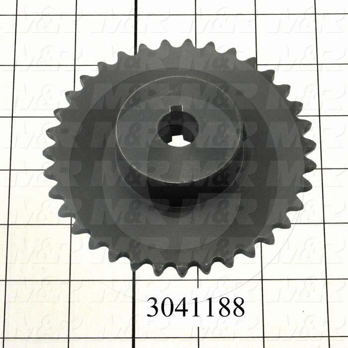 Chain Sprocket, ANSI 35, B Sprocket Type, Cylindrical with Keyway, 0.63 in. Bore Size, 35 Teeth, Single Strand, 4.18" Outside Diameter, Steel Material