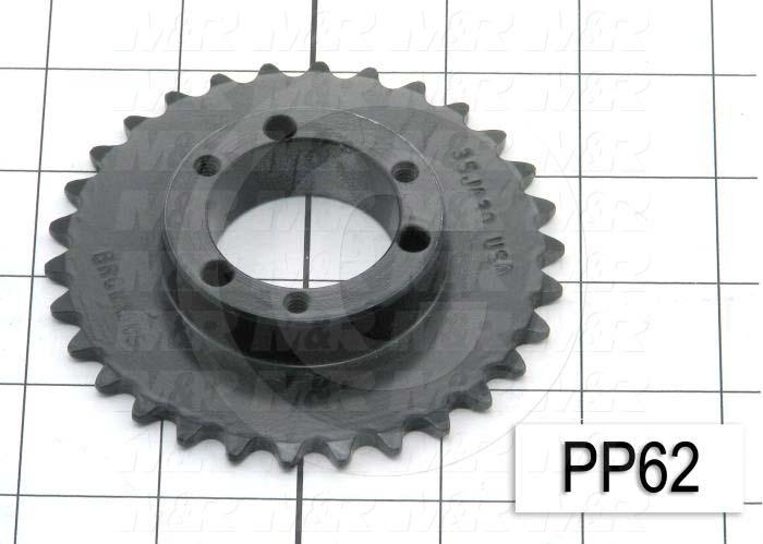 Chain Sprocket, ANSI 35, QD-1 Sprocket Type, Q-D  JA Bushing, 0.50" Bore Size, 30 Teeth, 3.790" Outside Diameter, 2.00 in. Hub Diameter, Steel Material