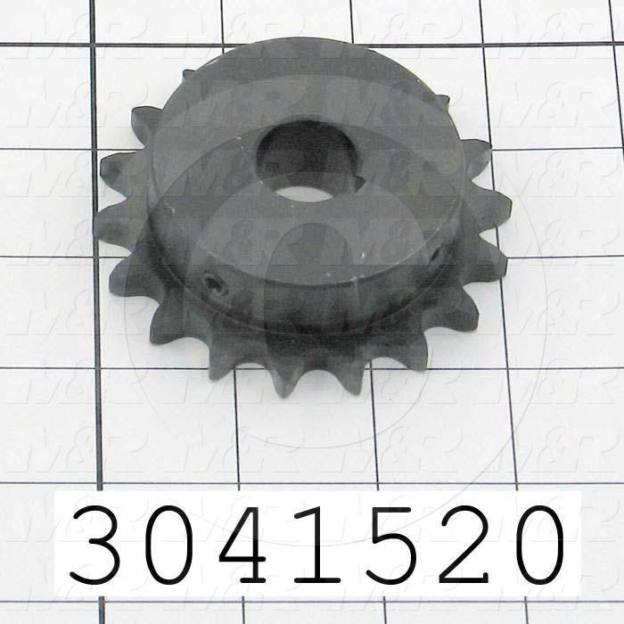 Chain Sprocket, ANSI 40, B Sprocket Type, 0.75" Bore Size, 18 Teeth, Single Strand, 3.140" Outside Diameter, 2.31" Hub Diameter, 2.31" Overall Length, Steel Material