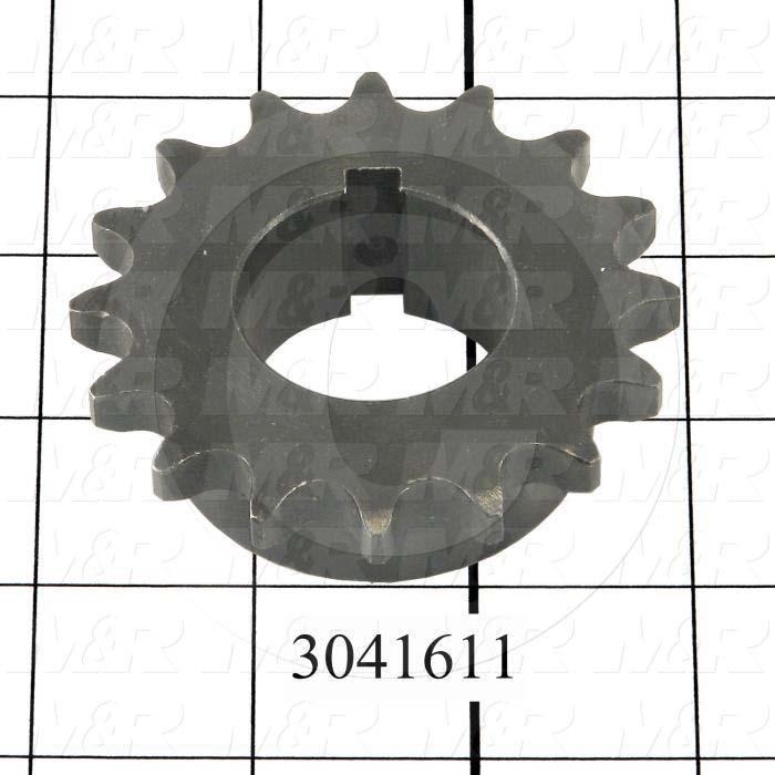 Chain Sprocket, ANSI 40, B Sprocket Type, 1.25" Bore Size, 16 Teeth, Single Strand, 2.810" Outside Diameter, 2.00 in. Hub Diameter, 0.88 in. Overall Length, Steel Material