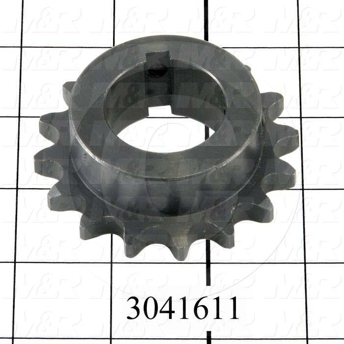 Chain Sprocket, ANSI 40, B Sprocket Type, 1.25" Bore Size, 16 Teeth, Single Strand, 2.810" Outside Diameter, 2.00 in. Hub Diameter, 0.88 in. Overall Length, Steel Material