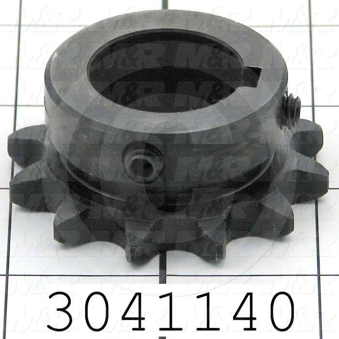 Chain Sprocket, ANSI 40, B Sprocket Type, 1 in. Bore Size, 12 Teeth, Single Strand, 2.17" Outside Diameter, 1.44" Hub Diameter, 0.88 in. Overall Length, Steel Material