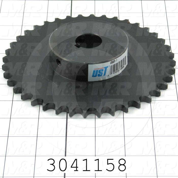 Chain Sprocket, ANSI 40, B Sprocket Type, 1 in. Bore Size, 40 Teeth, Single Strand, 6.660" Outside Diameter, 3.00" Hub Diameter, 1.13" Overall Length, Steel Material