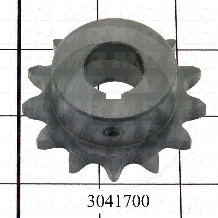 Chain Sprocket, ANSI 40, B Sprocket Type, Cylindrical with Keyset, 0.75" Bore Size, 13 Teeth, 2.330" Outside Diameter, 0.875" Overall Length, Steel Material, With 2 Setscrews