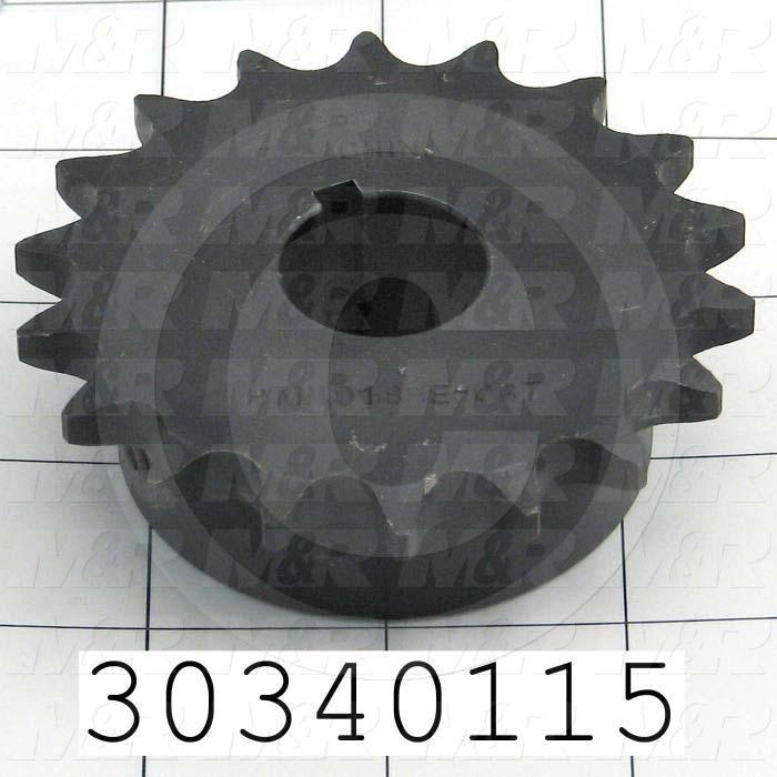 Chain Sprocket, ANSI 40, B Sprocket Type, Cylindrical with Keyset, 7/8 in. Bore Size, 18 Teeth, 3.136" Outside Diameter, Steel Material