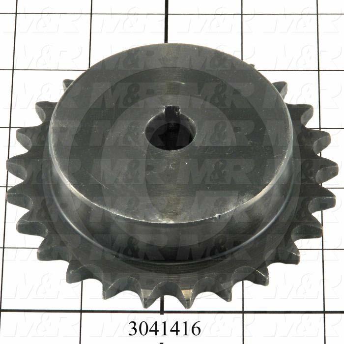 Chain Sprocket, ANSI 40, B Sprocket Type, Cylindrical with Keyway, 0.75" Bore Size, 3/16 in. X 3/32 in. Keyway Size, 25 Teeth, Single Strand, 3.99" Outside Diameter, Steel Material