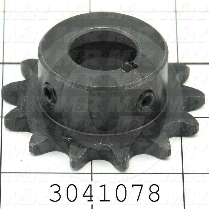 Chain Sprocket, ANSI 41, B Sprocket Type, 0.75" Bore Size, 13 Teeth, Single Strand, 2.330" Outside Diameter, 1.44" Hub Diameter, 0.88 in. Overall Length, Steel Material