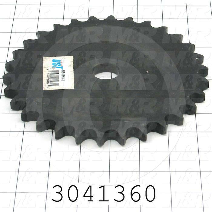 Chain Sprocket, ANSI 60, A Sprocket Type, Cylindrical, 0.72" Bore Size, 30 Teeth, Single Strand, 7.59" Outside Diameter, 4.00" Hub Diameter, Steel Material