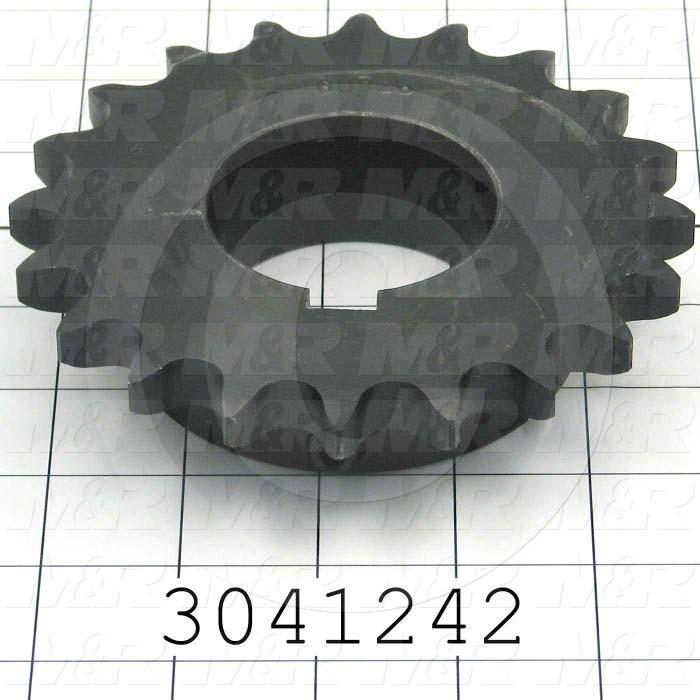 Chain Sprocket, ANSI 60, B Sprocket Type, 2.19" Bore Size, 20 Teeth, Single Strand, 5.19 in. Outside Diameter, 3.50" Hub Diameter, 1.19" Overall Length, Steel, Hardened Teeth Material