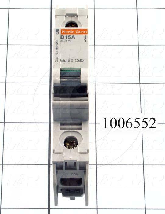 Circuit Breaker, 1 Pole, 15A, 240VAC, D Curve, UL 489 Listed