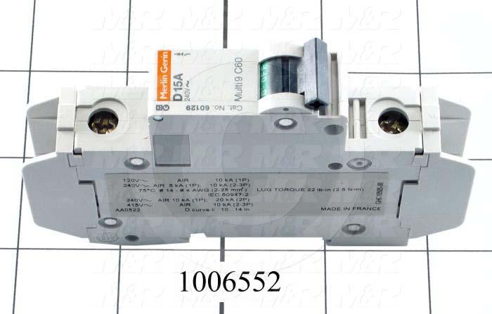 Circuit Breaker, 1 Pole, 15A, 240VAC, D Curve, UL 489 Listed