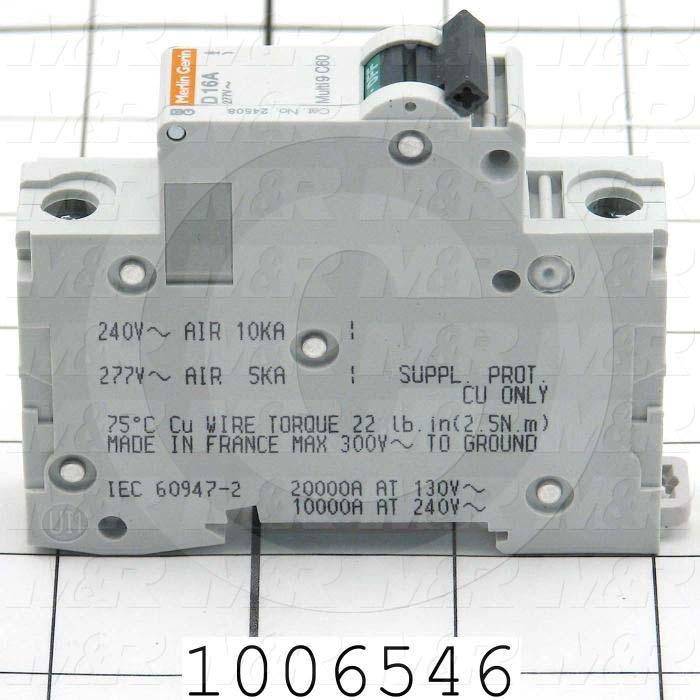 Circuit Breaker, 1 Pole, 16A, 480VAC, D Curve, UL 1077