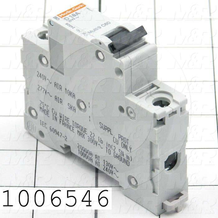 Circuit Breaker, 1 Pole, 16A, 480VAC, D Curve, UL 1077