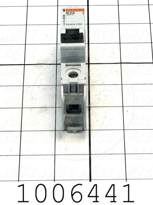 Circuit Breaker, 1 Pole, 2A, 240VAC, D Curve, UL 489 Listed