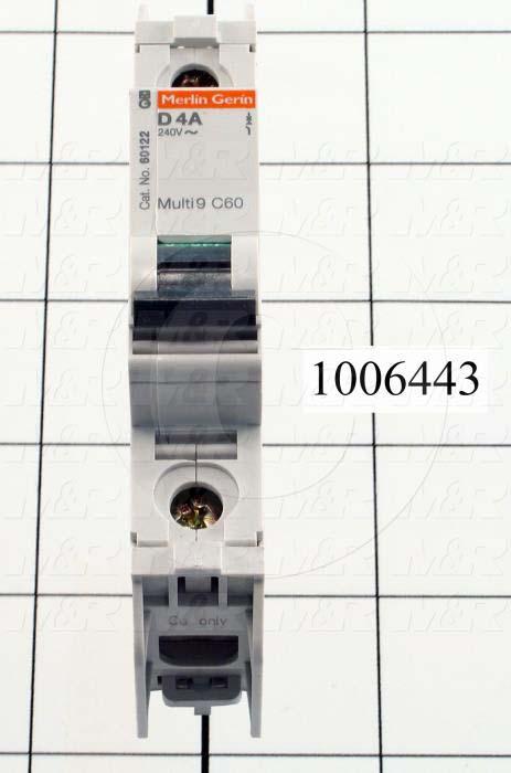 Circuit Breaker, 1 Pole, 4A, 240VAC, D Curve, UL 489 Listed