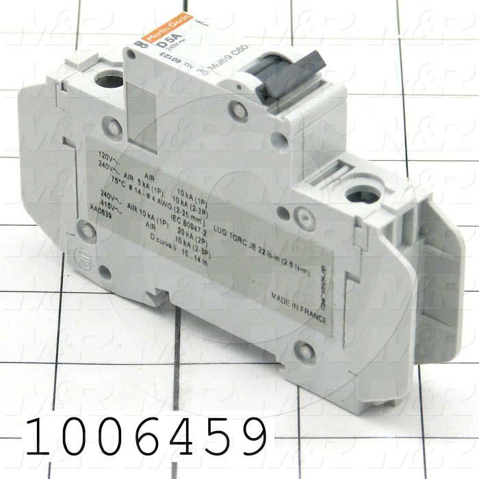 Circuit Breaker, 1 Pole, 5A, 240VAC, D Curve, UL 489 Listed