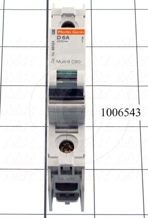 Circuit Breaker, 1 Pole, 6A, 240VAC, D Curve, UL 489 Listed