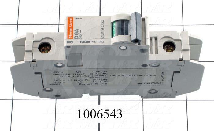 Circuit Breaker, 1 Pole, 6A, 240VAC, D Curve, UL 489 Listed