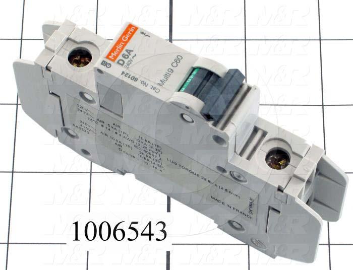 Circuit Breaker, 1 Pole, 6A, 240VAC, D Curve, UL 489 Listed