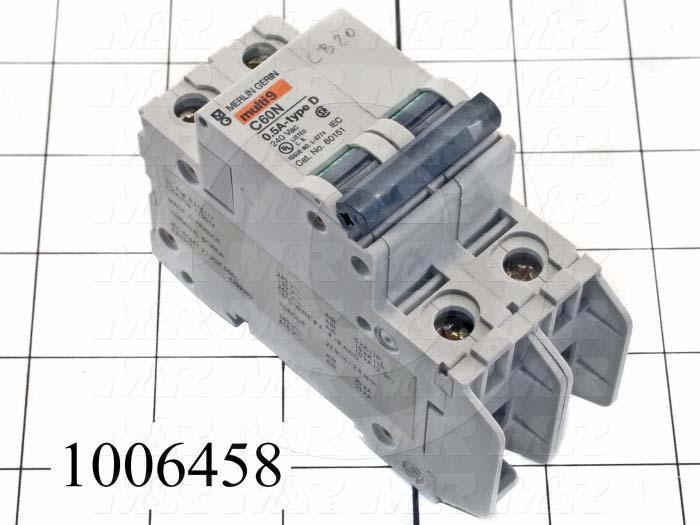 Circuit Breaker, 2 Poles, 0.5A, 240VAC, D Curve, UL 489 Listed