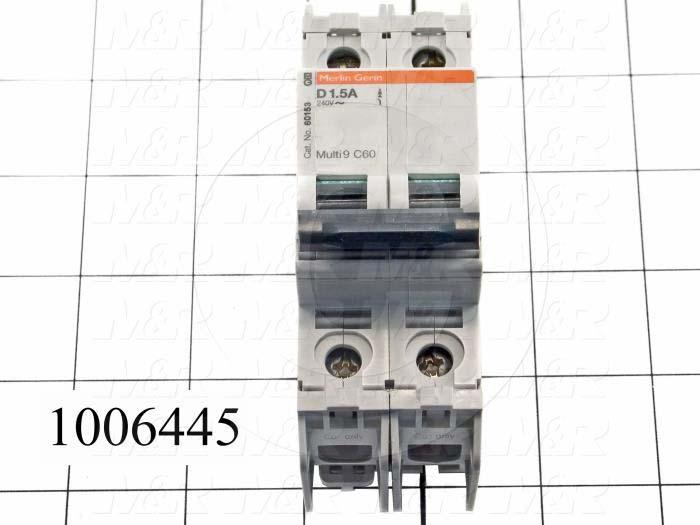 Circuit Breaker, 2 Poles, 1.5A, 240VAC, D Curve, UL 489 Listed