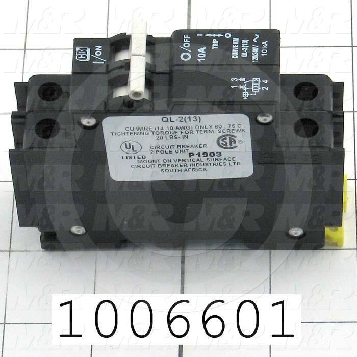 Circuit Breaker, 2 Poles, 10A, 240VAC, D Curve, UL 489 Listed