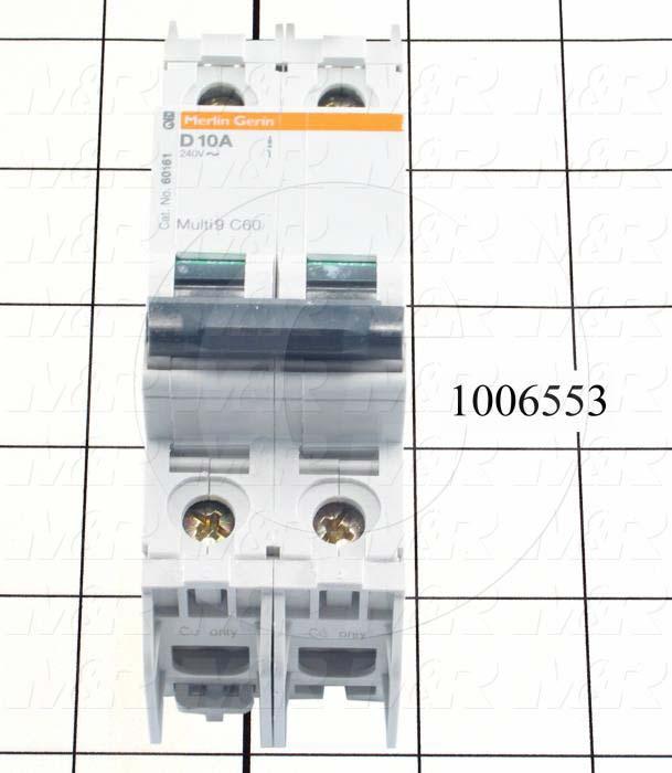 Circuit Breaker, 2 Poles, 10A, 240VAC, D Curve, UL 489 Listed
