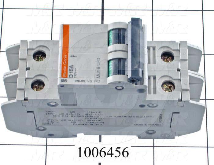 Circuit Breaker, 2 Poles, 15A, 240VAC, D Curve, UL 489 Listed