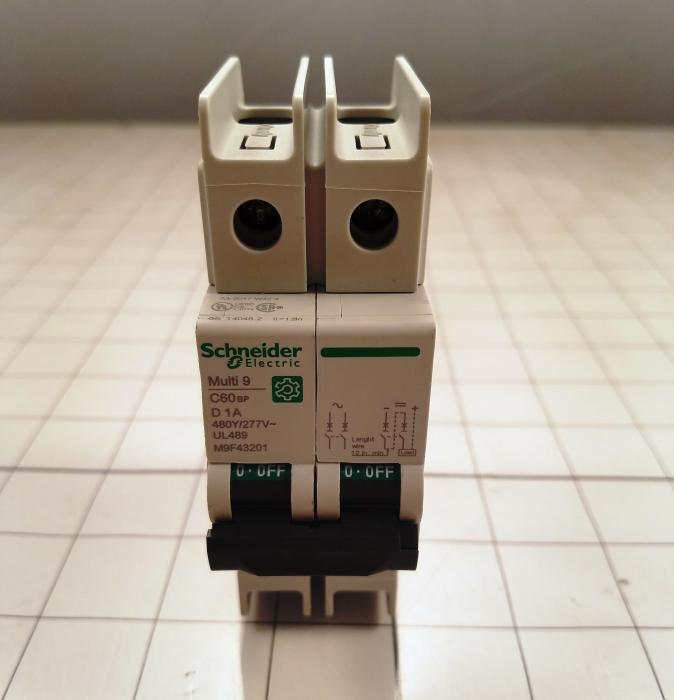 Circuit Breaker, 2 Poles, 1A, 240VAC, D Curve, UL 489 Listed